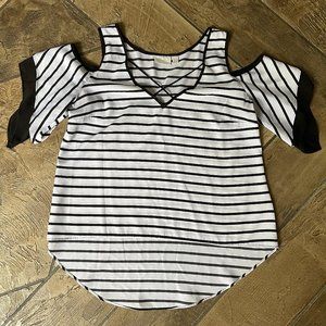 Bisou Bisou Black and White Stripe Cold Shoulder